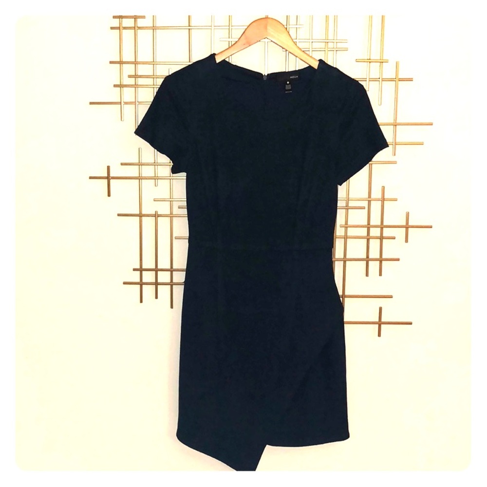 Aqua Navy Suede Shift Short Sleeve Dress